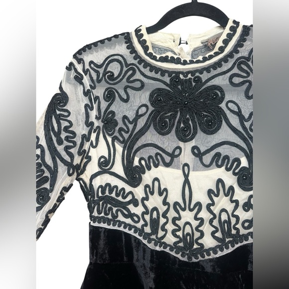 Free People Ginger Meadow Fit and Flare Dress Size 6 Black Sheer Velvet Goth - Picture 4 of 12